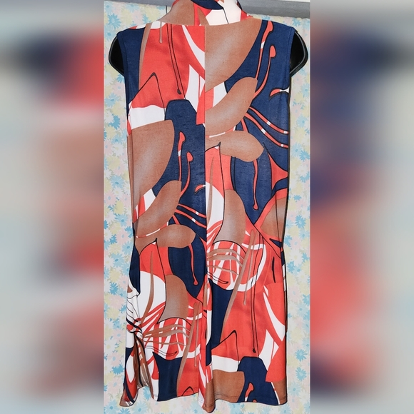 Vintage Women's Funky Abstract Print Front Zip Midi Dress Sz L - Picture 2 of 10